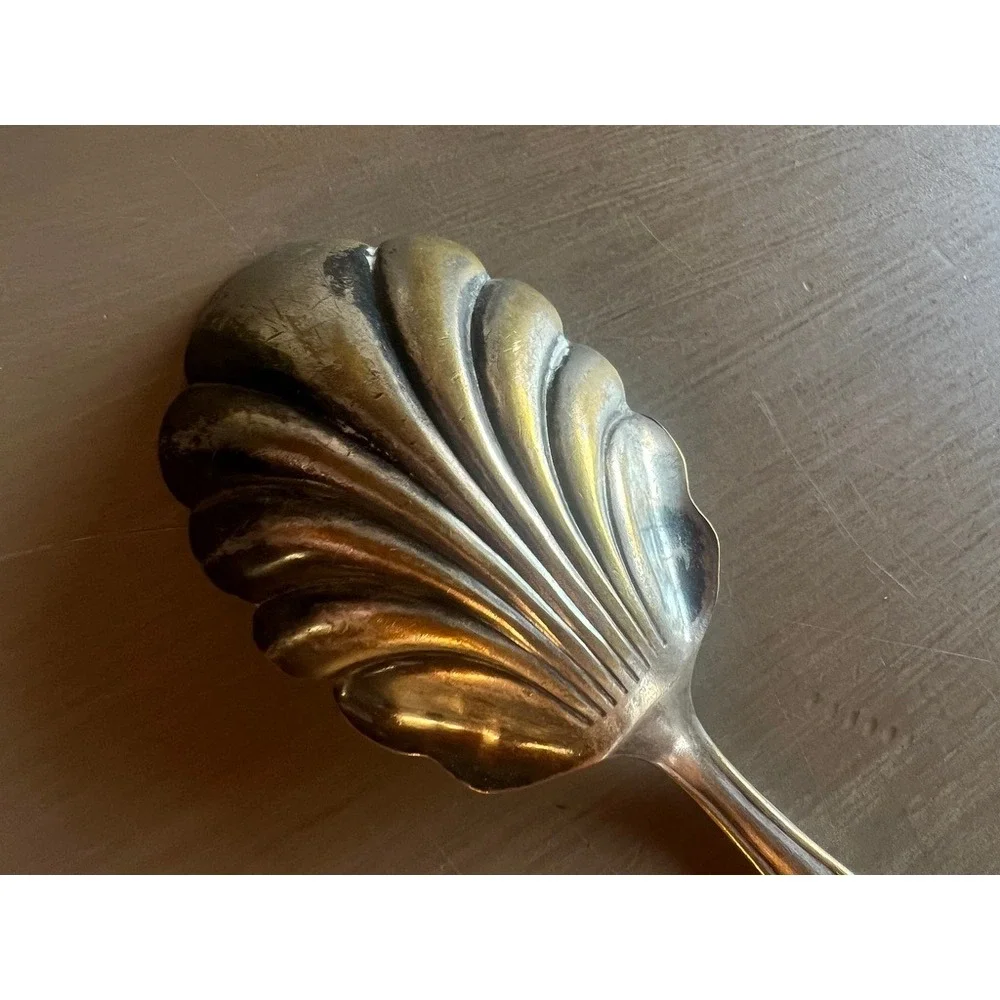 Floral Rose Sugar Shell Spoon Silver Plated Scalloped Vintage Tea Party Decor